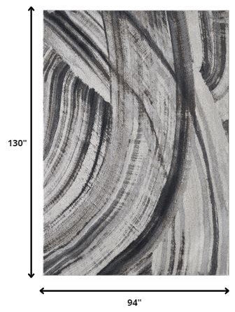 8"x11" Gray Ivory Abstract Strokes Modern Area Rug
