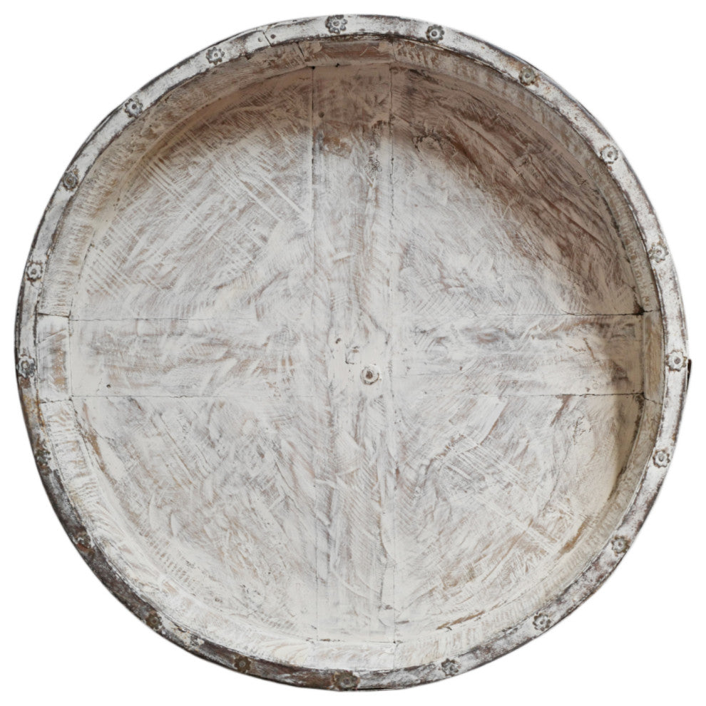 Consigned White Wash Chakki Ottoman Table