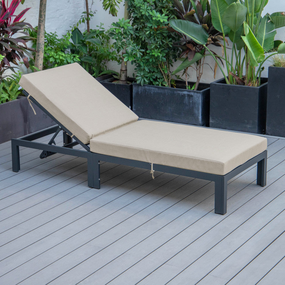 LeisureMod CLBL-77BG Chelsea Modern Outdoor Chaise Lounge Chair With Cushions