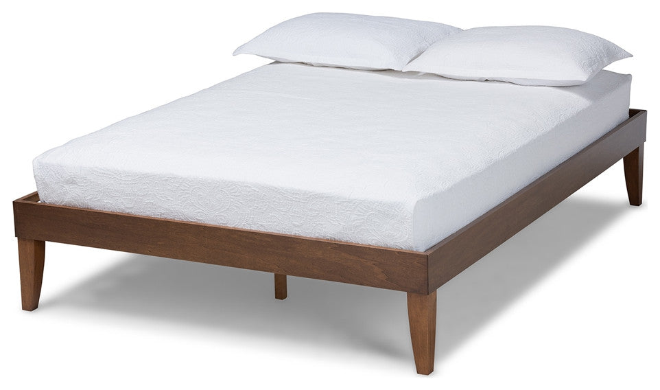 Modern Walnut Brown Finished Queen Size Platform Bed Frame