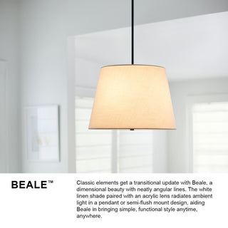 Lark Beale 14" Medium Flush Mount Ceiling Light, Black + White Linen