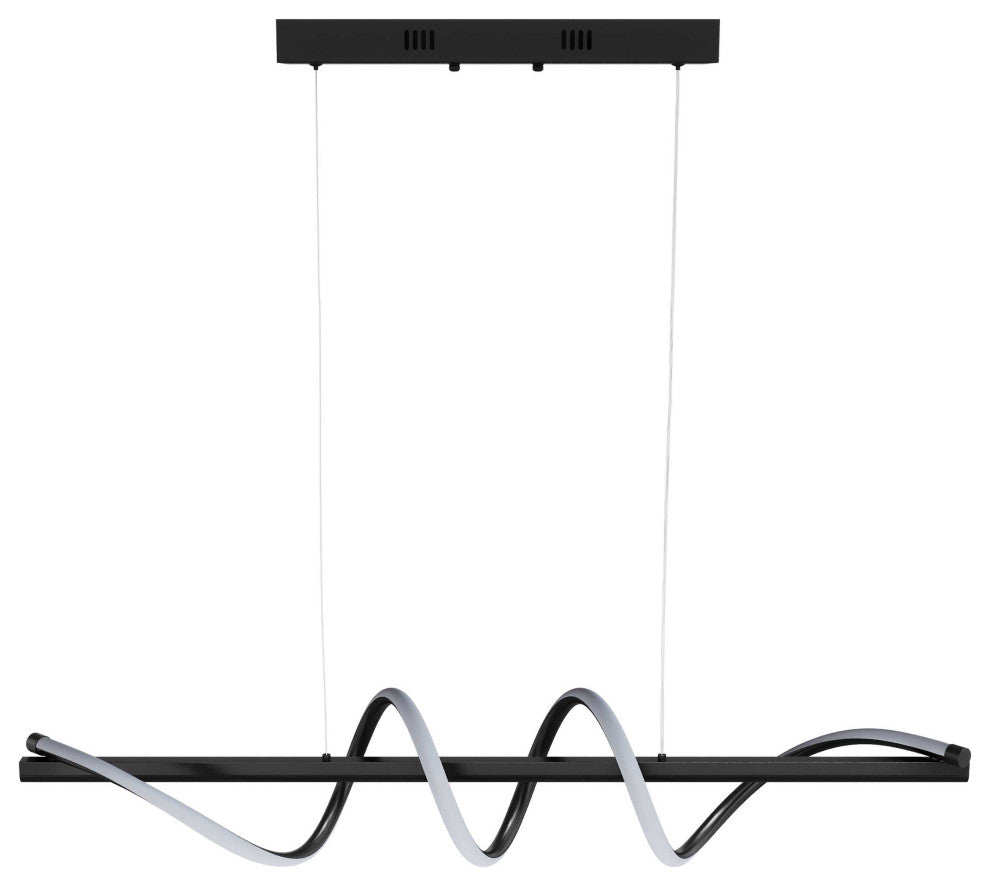 Modern Linear Wave Shape LED Pendant Lighting for Kitchen Island, Black