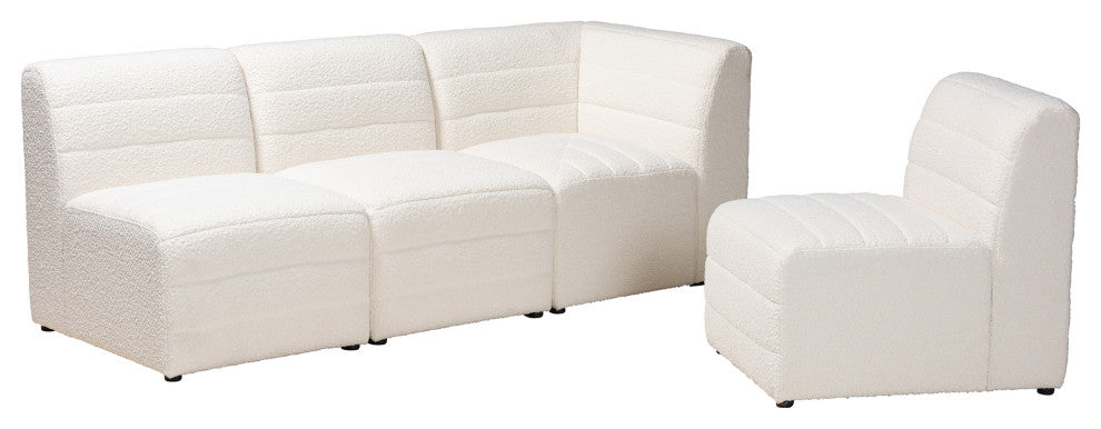Maya Modern White Boucle Fabric 4-Piece Modular Sectional Sofa