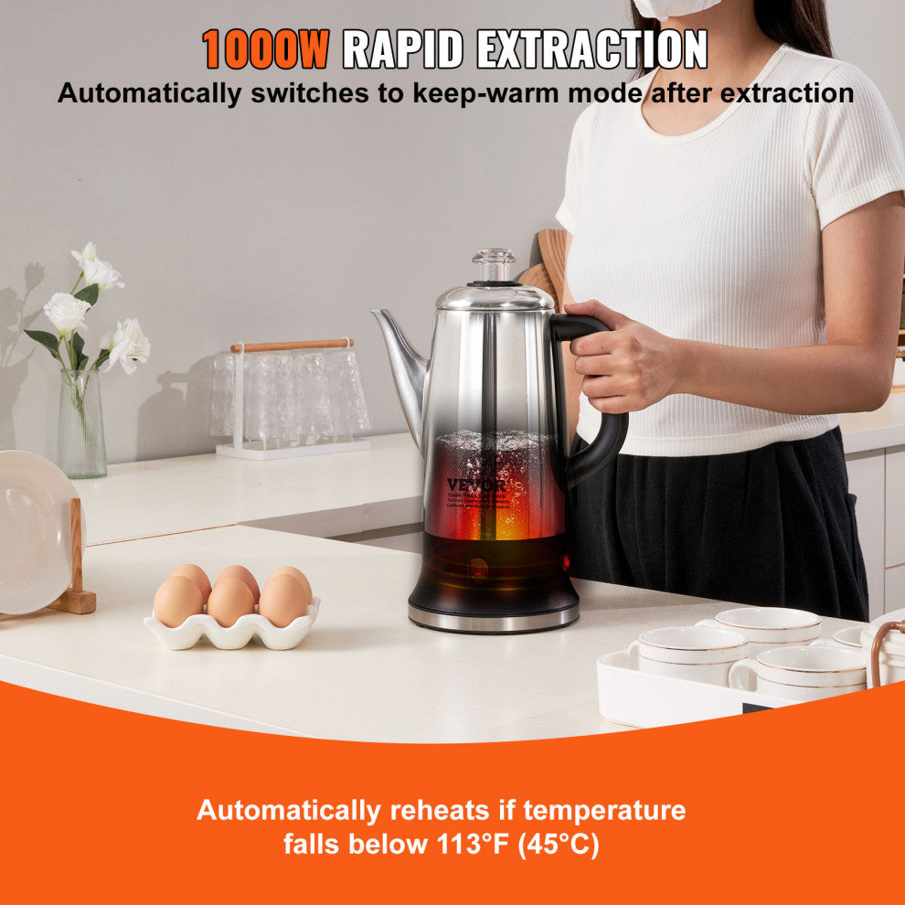 VEVOR 12-Cup Electric Percolator Coffee Pot Stainless Steel Coffee Maker Silver