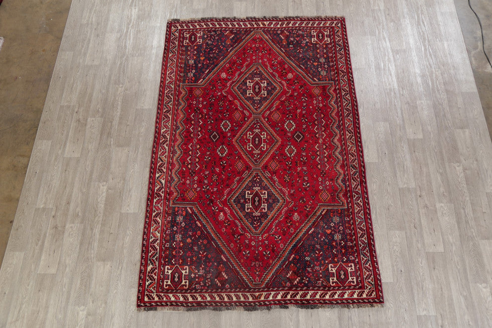 Consigned, Vintage-Style Oriental Persian Area Rug Hand-Knotted Wool, Red, 6x9
