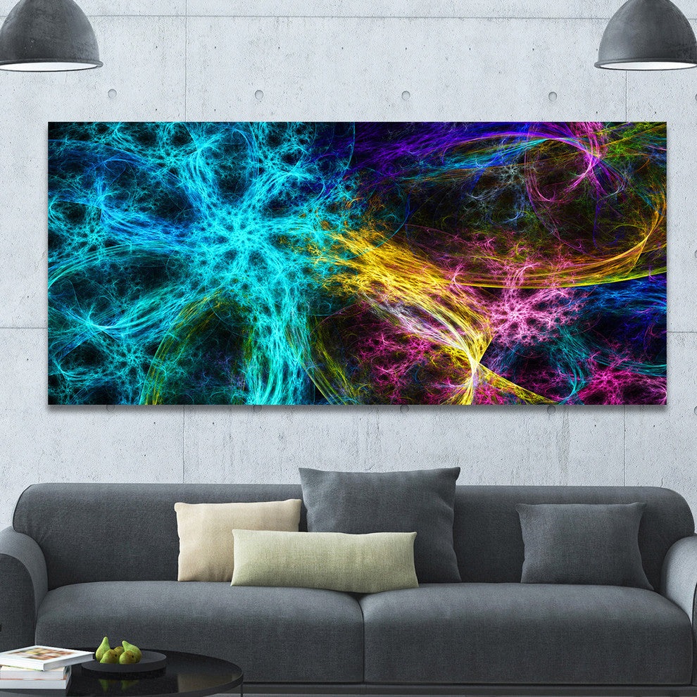 Glowing Abstract Fireworks, Oversized Abstract Canvas Art Print, 60x28