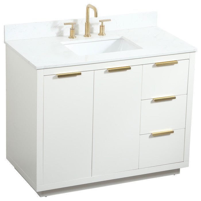 42" Single Bathroom Vanity, White, With Backsplash