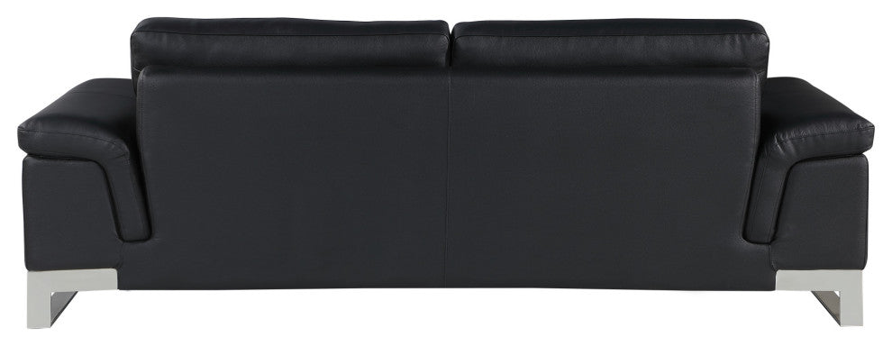 2-Piece Indoor Black Italian Leather Five Person Seating Set