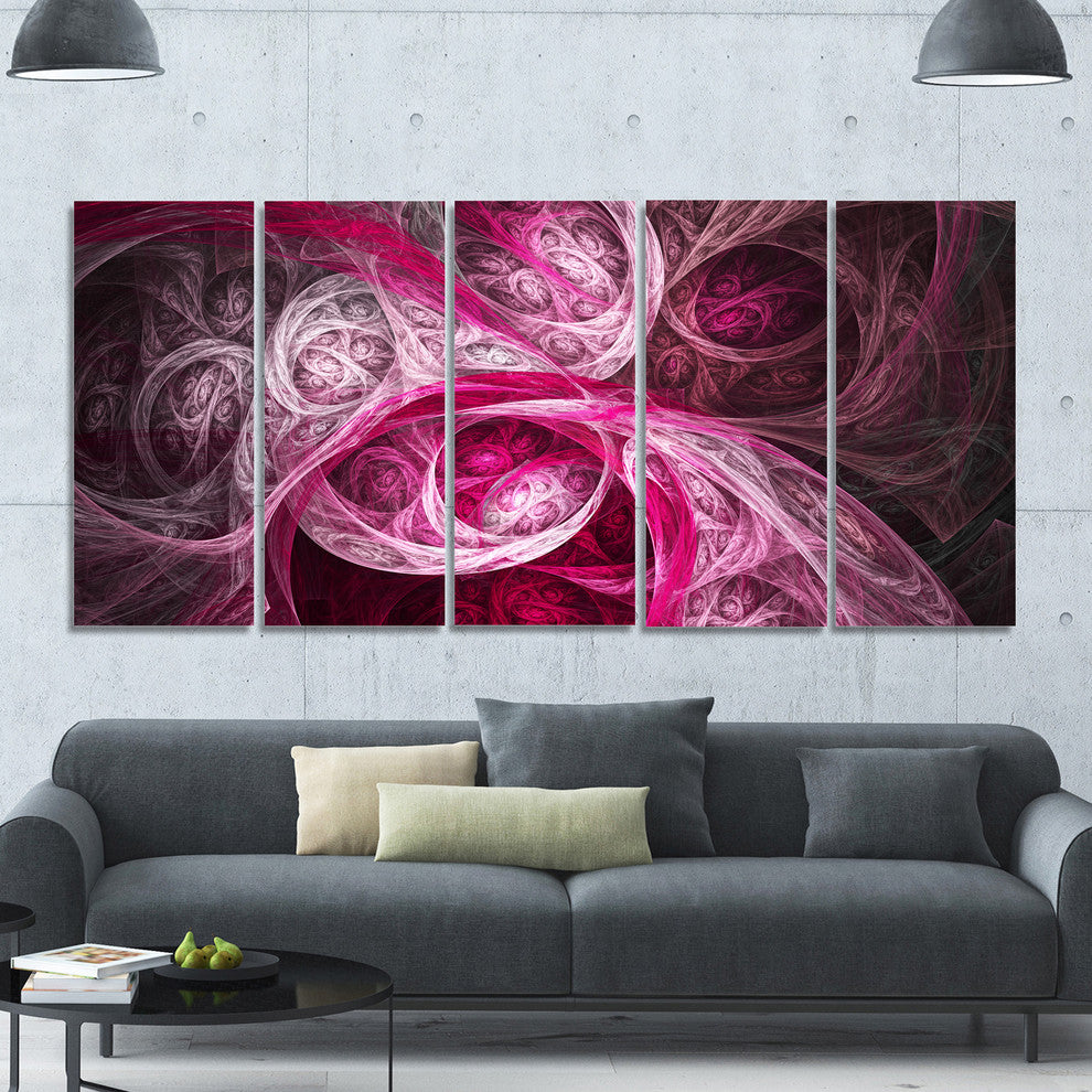 Mystic Pink Fractal, Abstract Wall Art Canvas, 60"x28", 5 Panels