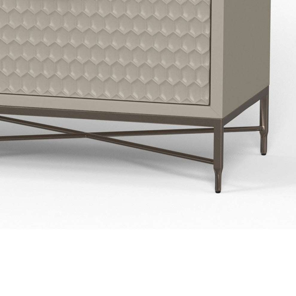 Benzara BM284281 7 Drawer Dresser, Honeycomb Pattern, Mahogany Wood, Taupe Gray