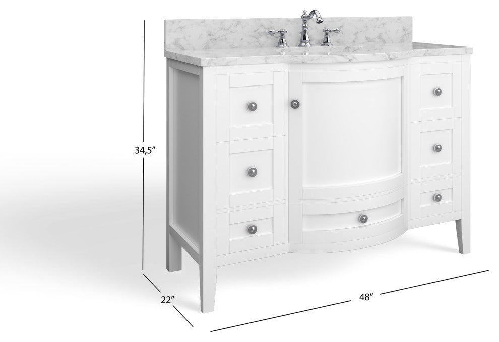Blanc Bathroom Vanity, White, 48", Single Sink, Freestanding