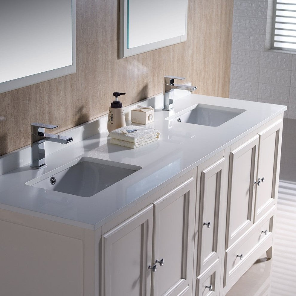 Oxford 72" Antique White Traditional Double Sink Vanity, FFT3071CH