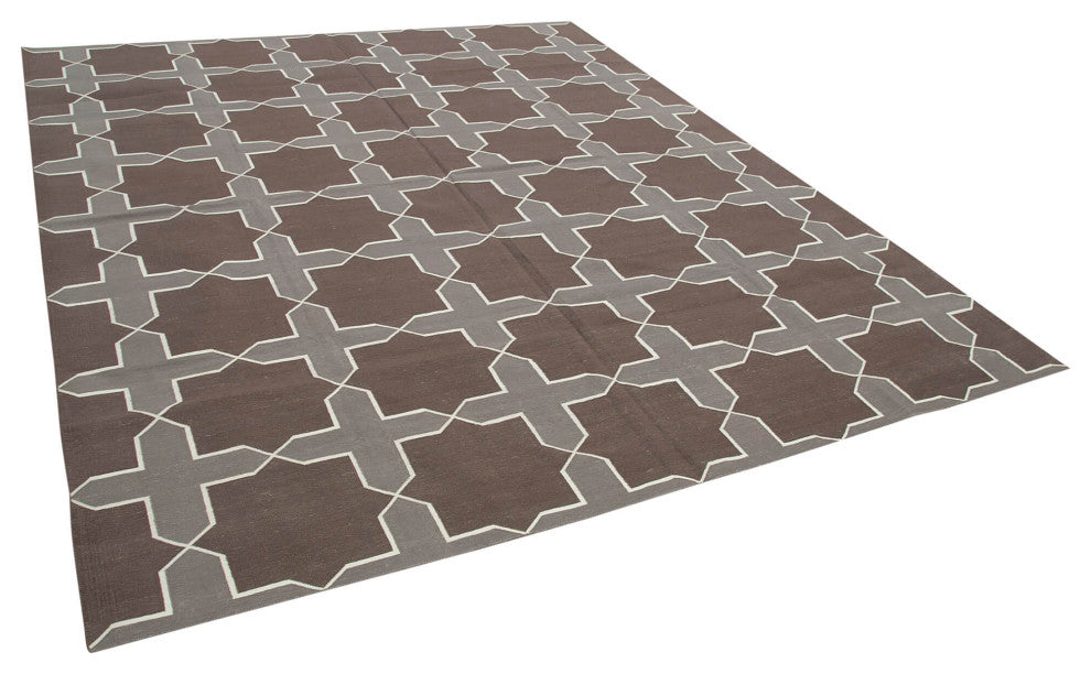 Rug N Carpet - Handmade Wool 8' 0'' x 9' 8'' Geometric Dhurrie Kilim Rug