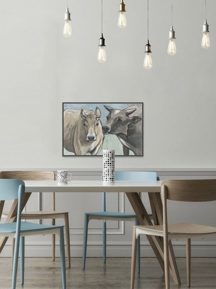 "Vache Romance" Floater Framed Painting Print on Canvas, 24"x16"