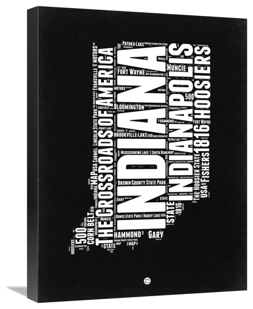 "Indiana Black and White Map" Fine Art Print