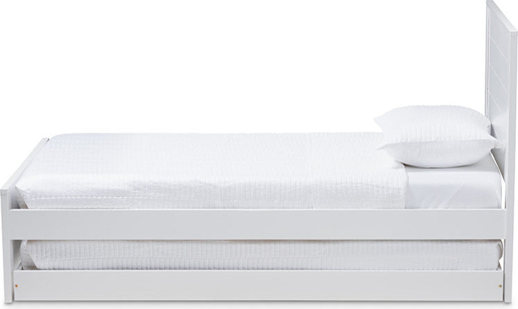 Catalina Modern Mission Style White Wood Platform Bed, Twin With Trundle