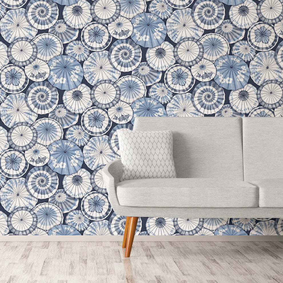 Mikado Blue Parasol Wallpaper Bolt