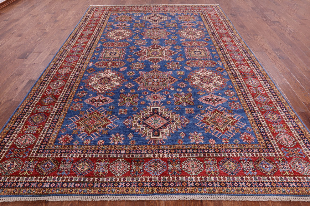 8' 10" X 12' 5" Geometric Super Kazak Handmade Wool Rug Q9525