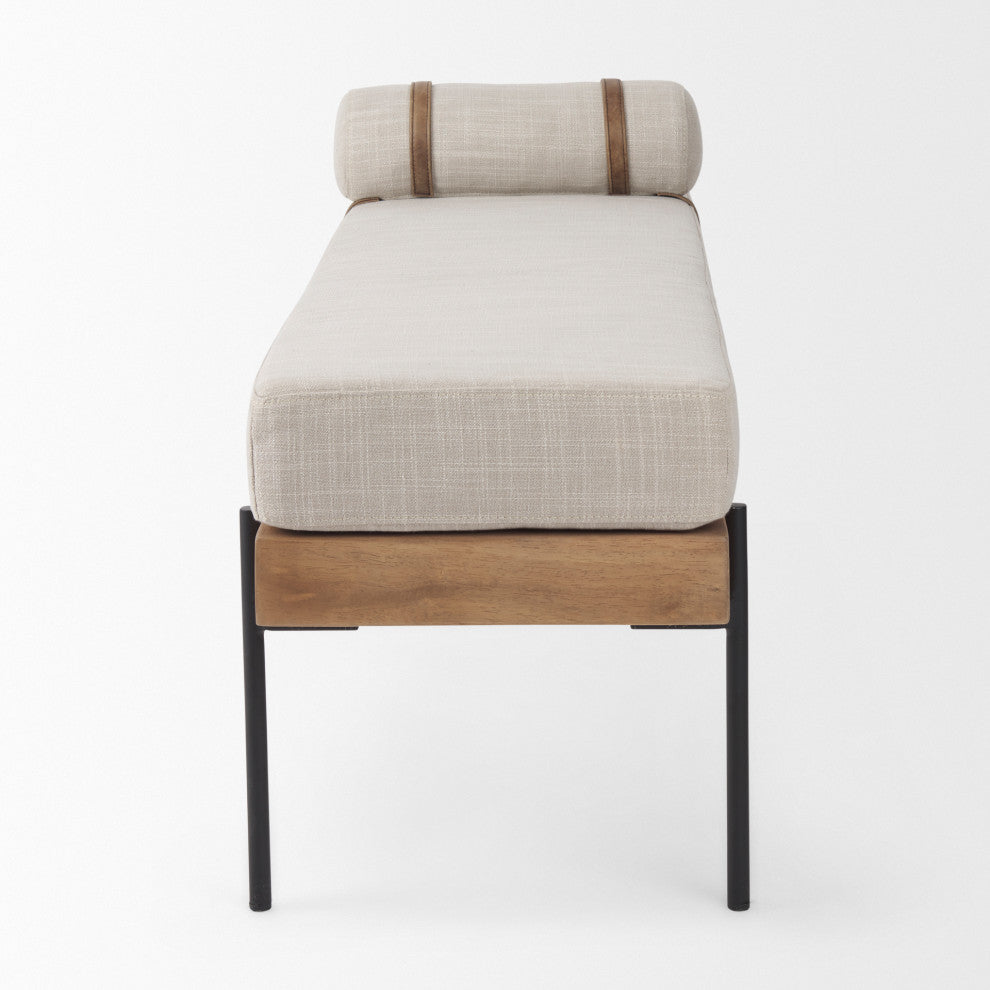 Colburne Cream Fabric WithBrown Wood Bench