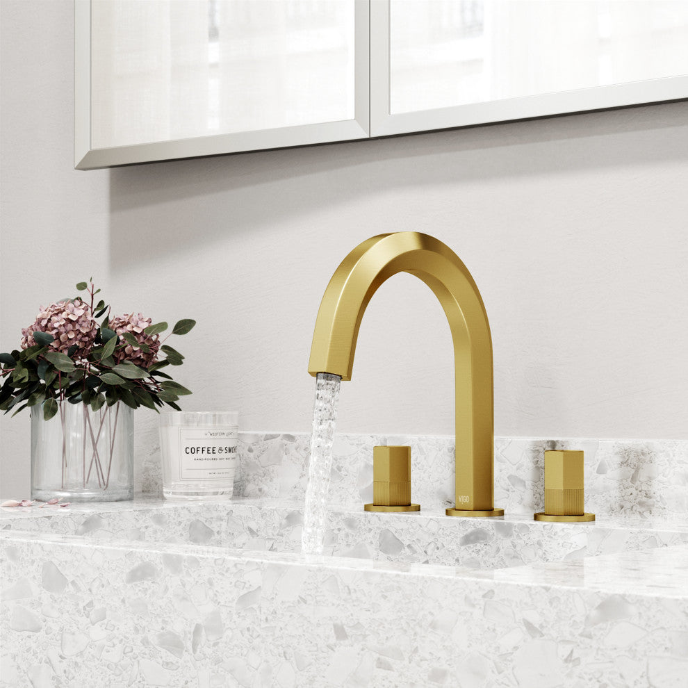 VIGO Hart 9" H 2-Handle Widespread Bathroom Faucet, Matte Brushed Gold