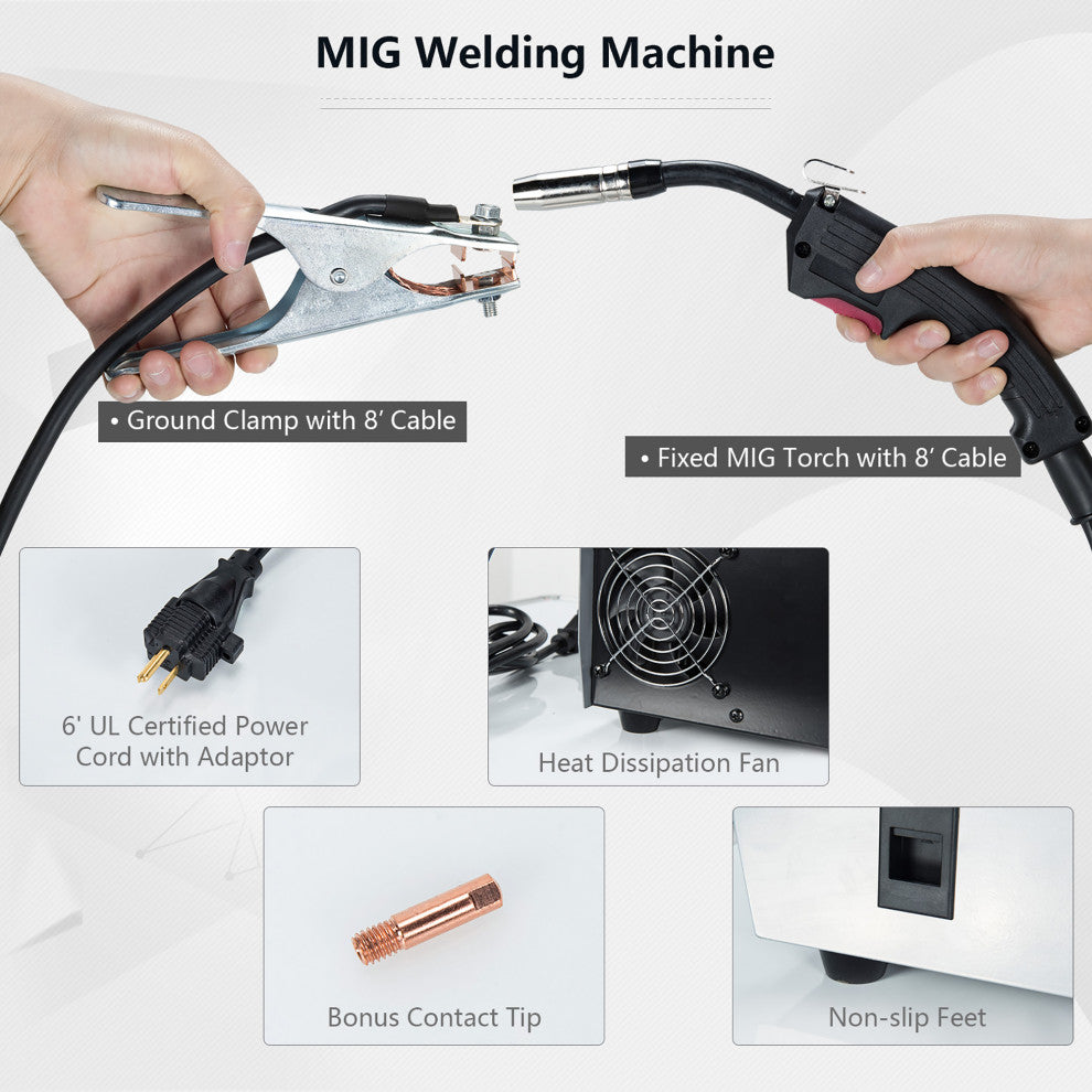 MIG Welder Gasless Flux Core Welding Machine120V IGBT w/Welding Gun&Earth Clamp