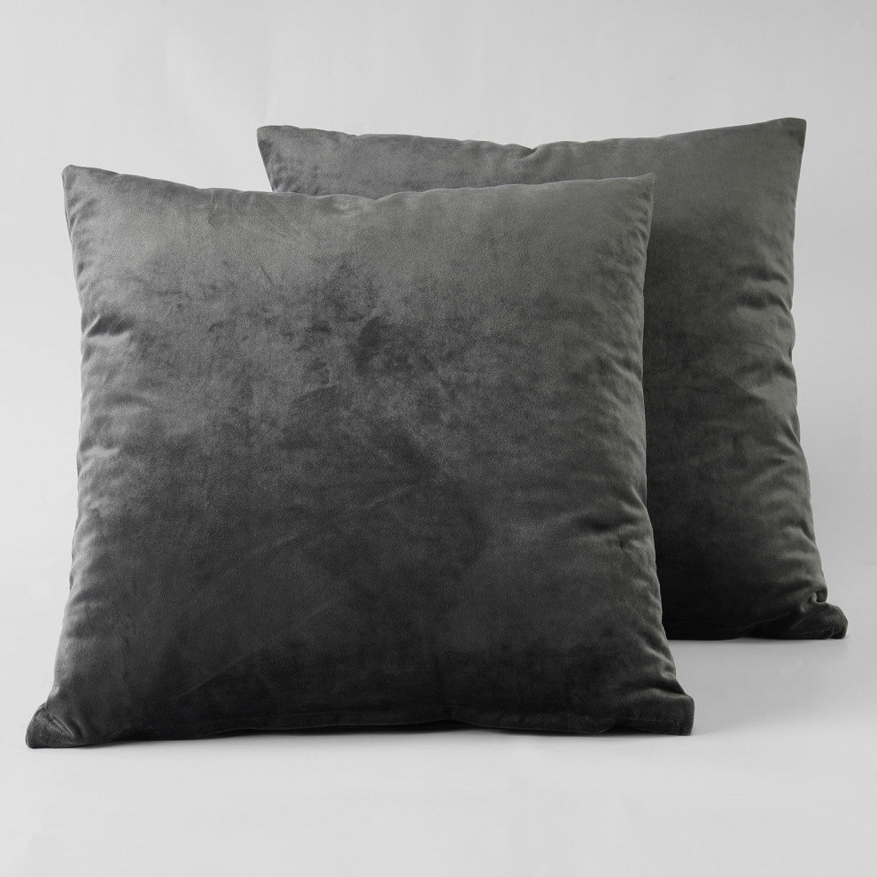 Heritage Plush Velvet Cushion Cover Pair, Pepper Grey, 18w X 18l