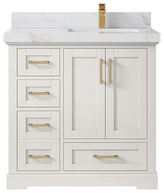 Boston 36" Right Offset Bath Vanity in Alabaster 2" Calacatta Sienna