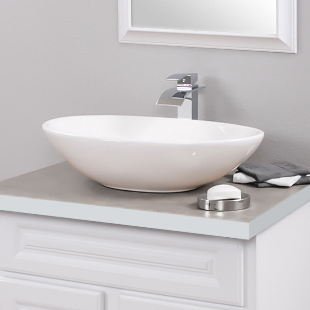 Porcelain Vessel Sink and Faucet Set, Chrome