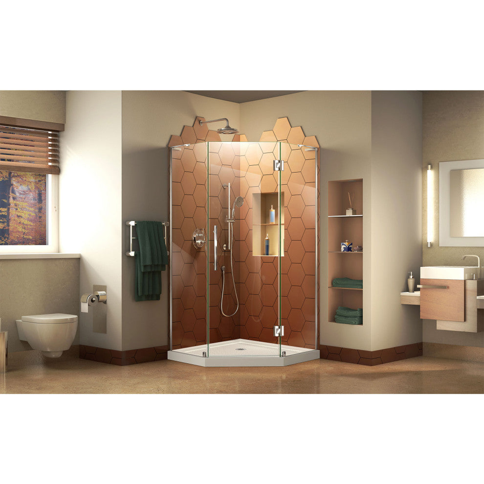 DreamLine Prism Plus 40x74 3/4 Neo-Angle Shower Enclosure Chrome, Biscuit Base