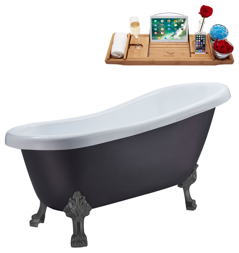 61" Streamline N484BGM-IN-BL Clawfoot Tub and Tray With Internal Drain