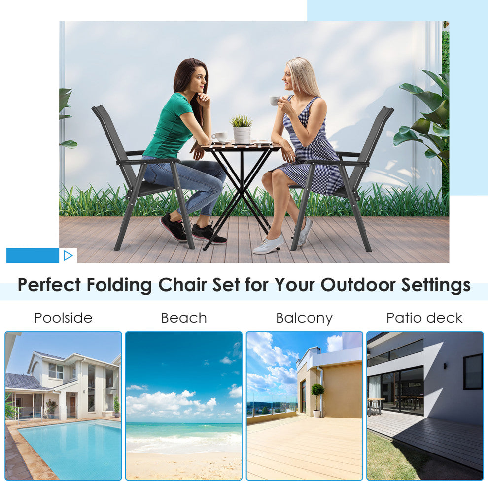 Costway 4PCS Patio Folding Dining Chairs Portable Camping Armrest Garden Black