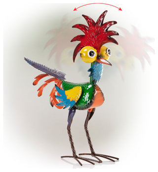 Alpine Wacky Tropical Metal Rooster Decor Statue, 17"