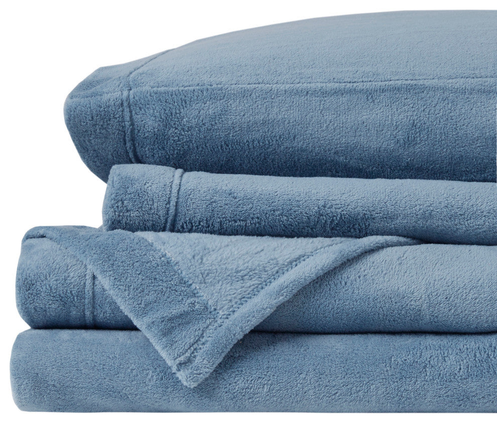True North by Sleep Philosophy Knitted Plush Sheet Set, Blue, Queen