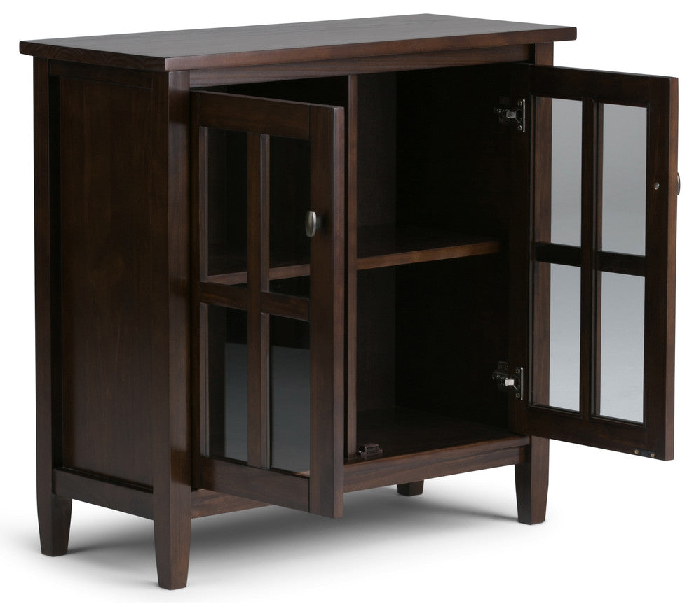 Warm Shaker Solid Wood 32 Inch Wide Low Storage Cabinet In Tobacco Brown