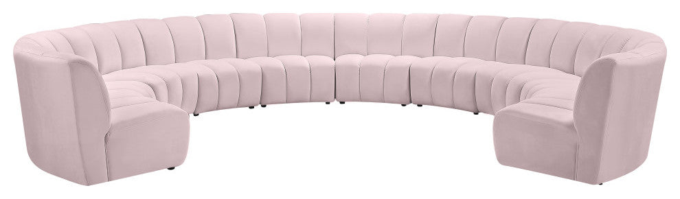 Infinity Channel Tufted Velvet Modular Chair, Pink, 10 Piece