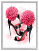 Pink High Heel Glam Fashion Flower Painting, 16"x20", Gray Frame