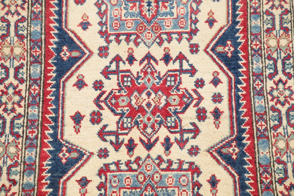 Hand-Knotted Pakistani Kazak Traditional Oriental Area Rug, Beige, 4'5"X2'8"