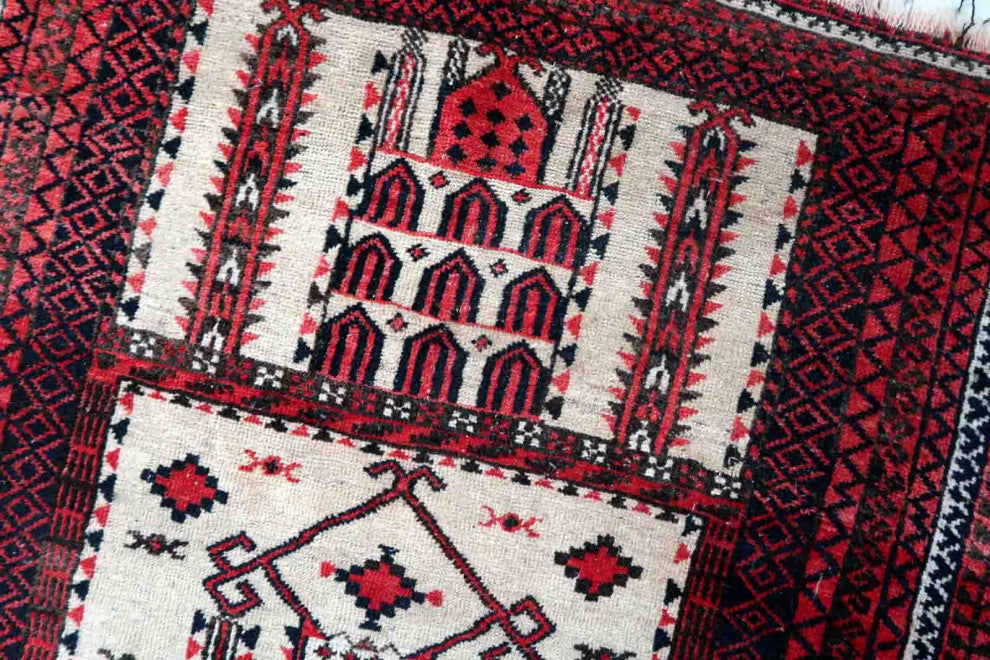 Handmade Antique Afghan Baluch Prayer Rug 2.8'x4.2', 86cmx129cm, 1910s