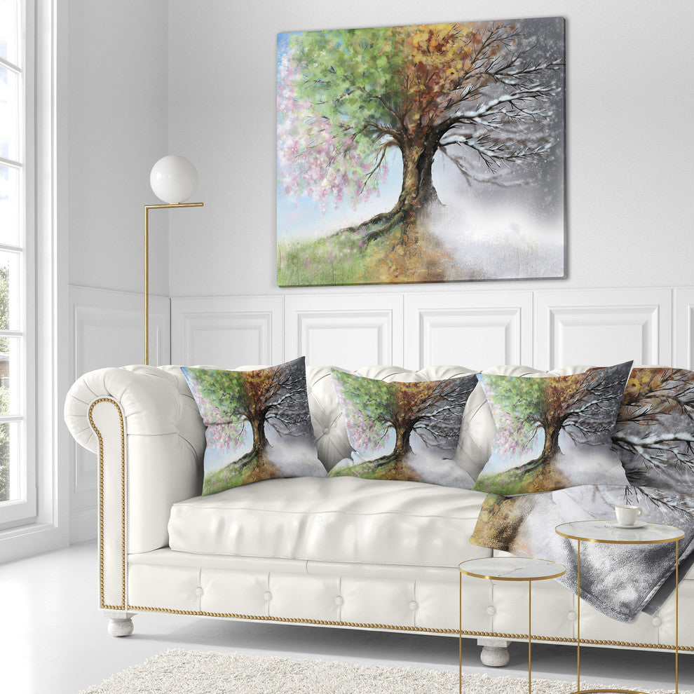 Tree with Four Seasons Tree Painting Throw Pillow, 18"x18"