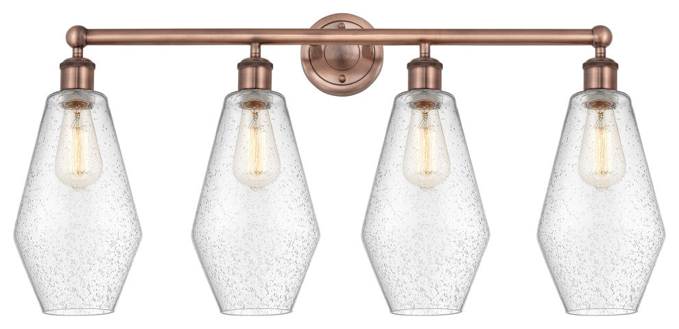 Cindyrella 4-Light 34" Bath Vanity Light, Antique Copper, Seedy Shade