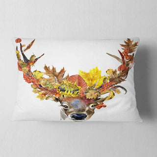 Roe Deer with Flowers Floral Throw Pillow, 12"x20"