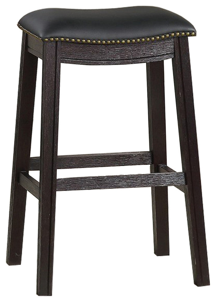 Benzara Curved Leatherette Bar Stool With Nailhead Trim, Set of 2, Black