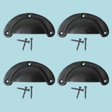 Cabinet or Drawer Bin Pull Black Iron Cup 3 3/4" x 1 3/4" H Pack of 4