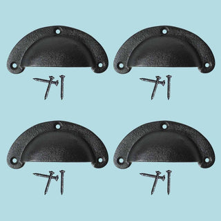 Cabinet or Drawer Bin Pull Black Iron Cup 3 3/4" x 1 3/4" H Pack of 4