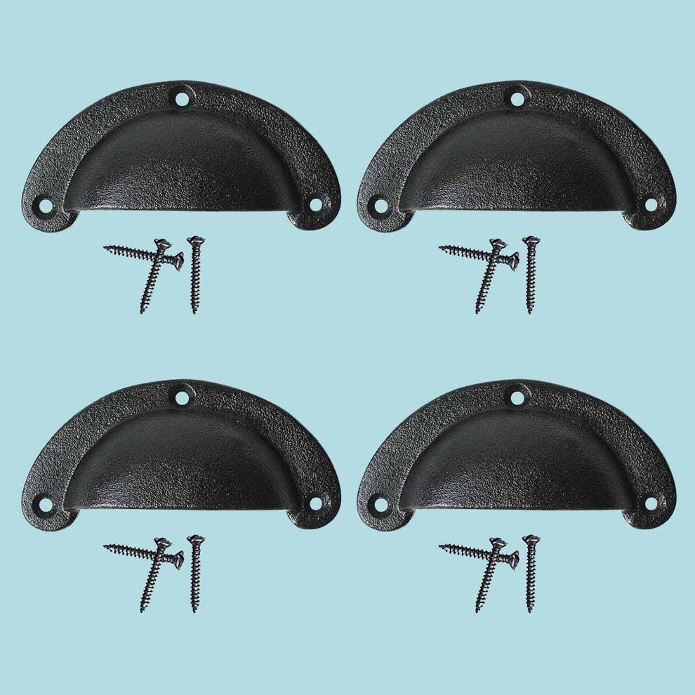 Cabinet or Drawer Bin Pull Black Iron Cup 3 3/4" x 1 3/4" H Pack of 4