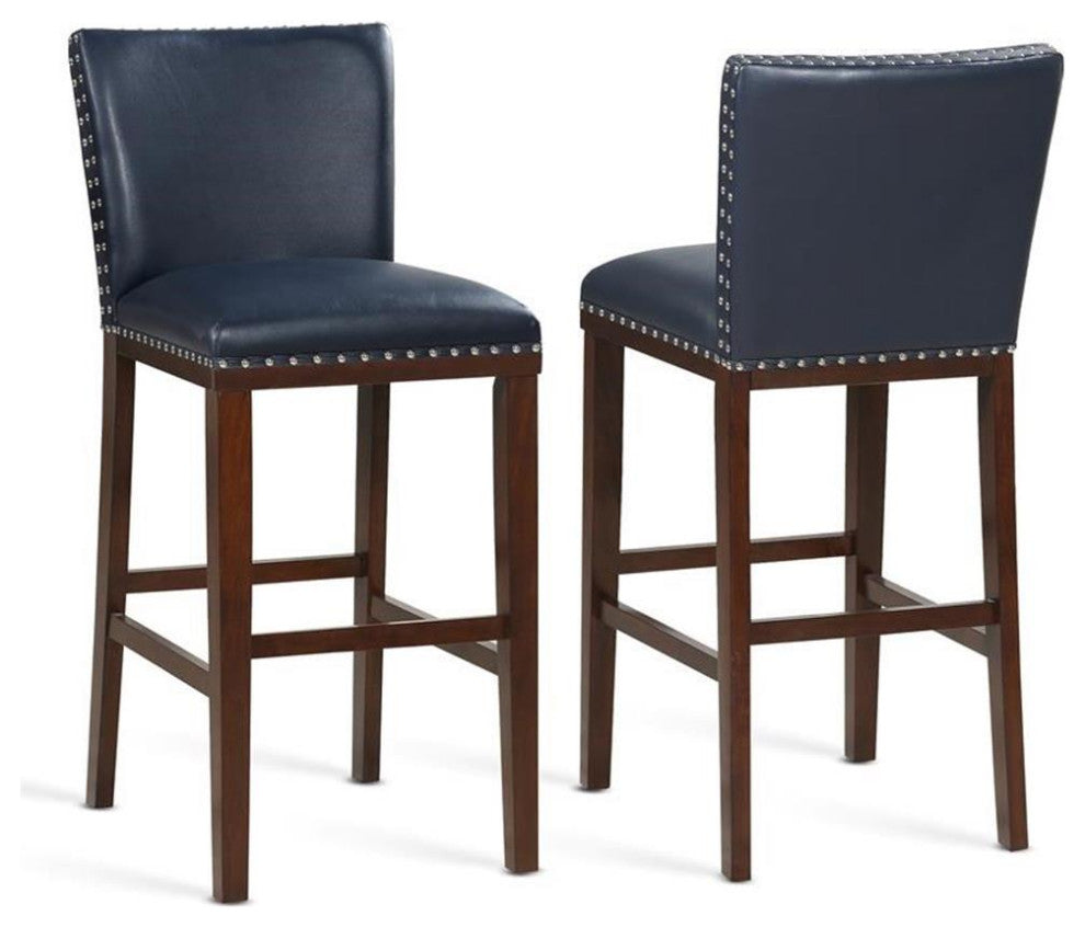 Tiffanie Navy Faux Leather and Espresso Finish Bar Stool