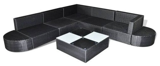 vidaXL Patio Lounge Set of 8 Black Powder-Coated Steel Large Modular