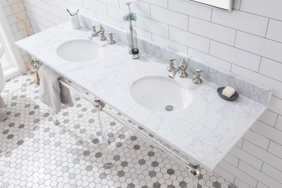 Empire 72" Wide Double Wash Stand, P-Trap, Countertop With Basin, Faucet