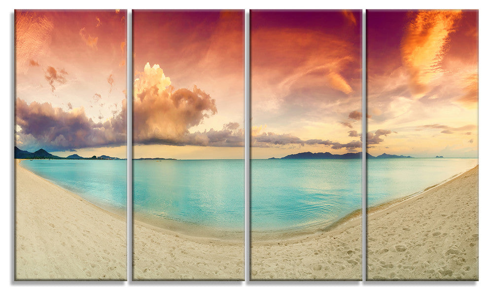 "Tropical Colorful Sunset With Pond" Landscape Canvas Print, 4 Panels, 48"x28"