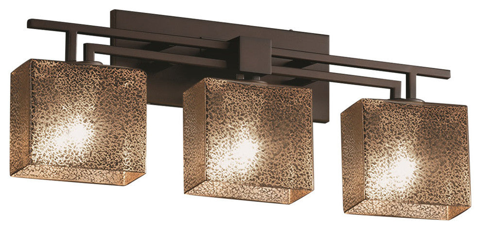 Fusion Aero 3-Light Bath Bar, Rectangle, Dark Bronze, Mercury Glass Shade